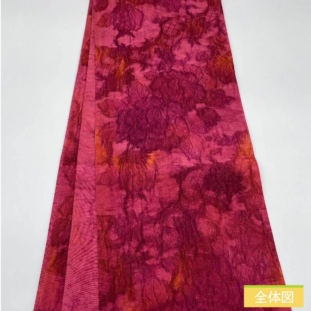 袋帯 正絹 紅鶸色（べにひわいろ） 抽象花 帯丈428cm Sランク 全通 カジュアル 赤系 1123011542312