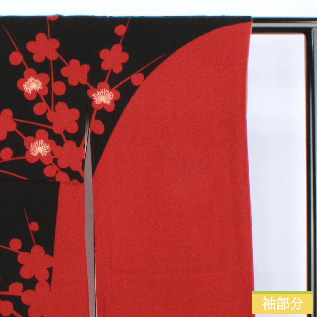 Furisode Silk A Rank Length 156.5cm Sleeve length 64cm Lined Sho-enji-iro (Deep Carmine) Kyo-Yuzen Stencil Dyed Plum Modern Sawaya Guard Red 1113002943312