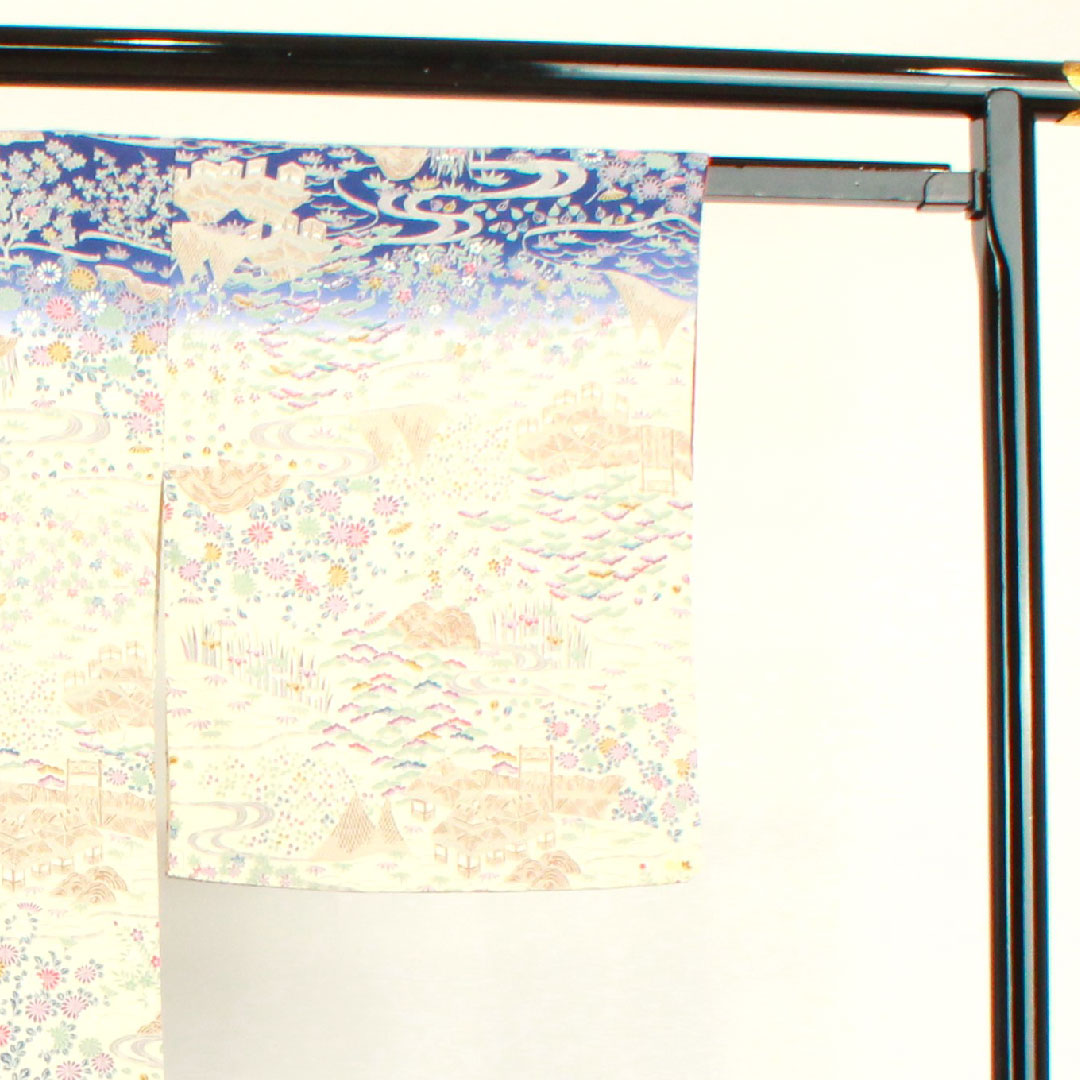 Homongi, pure silk, lined, length 158.5cm, sleeve length 65cm, milky white, Kyo-Yuzen, Chayatsuji, S rank, cream color, 1112002972315