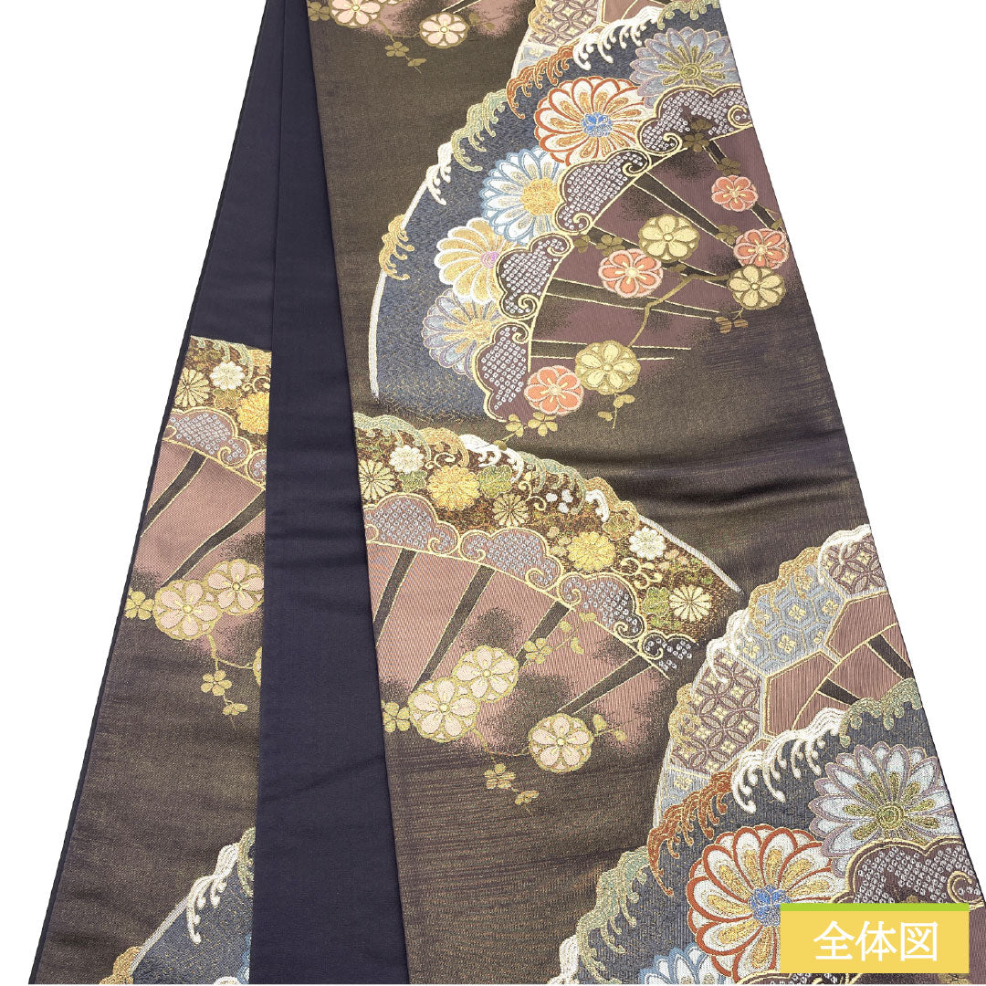 A-Rank Pure Silk Fukukakeshi Murasakiiro (Deep Purple Obi) Nishijin-ori (Nishijin-ori) with Auspicious Motifs, Gold Threading, Length 416cm, Six-Ply, Formal, Purple, Item Number 1123017043320