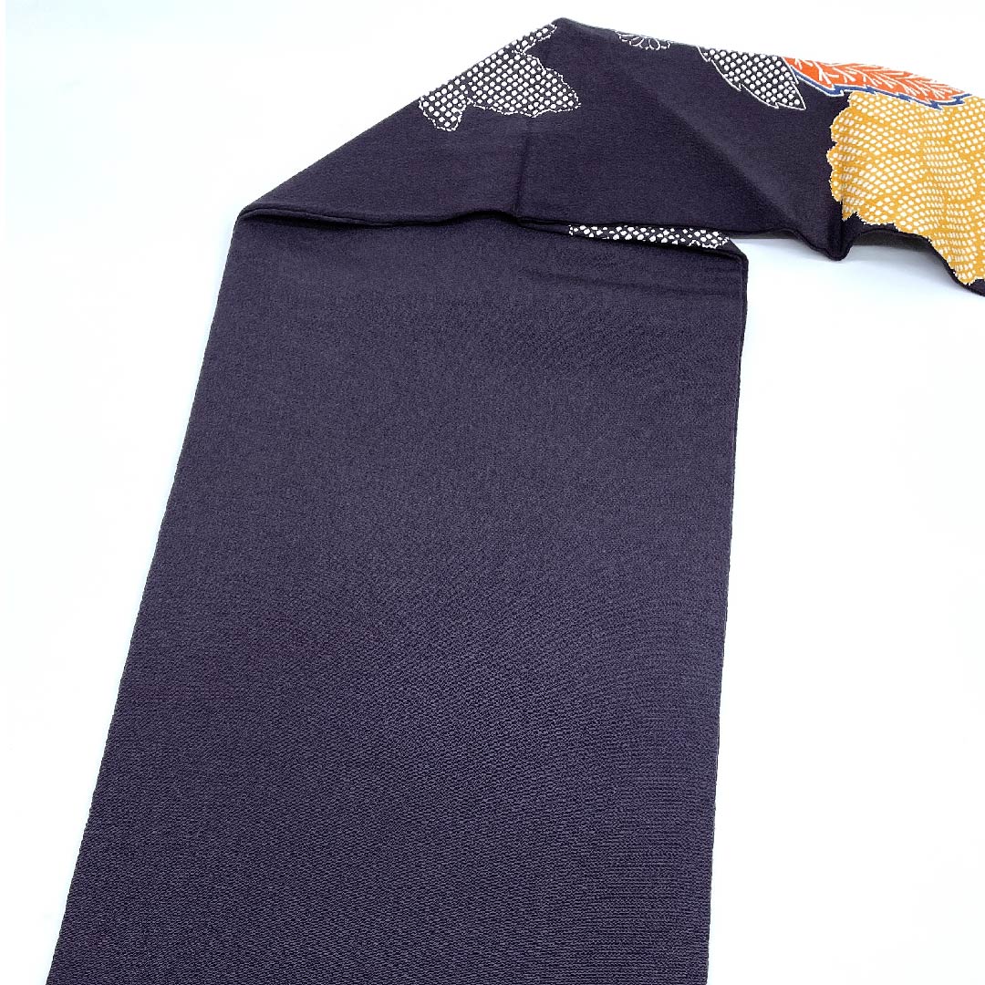 名古屋帯 紫黒色 京紅型 栗山工房 花柄 帯丈372cm 正絹 Sランク ポイント柄 カジュアル 紫系 1124005222320  名古屋仕立て