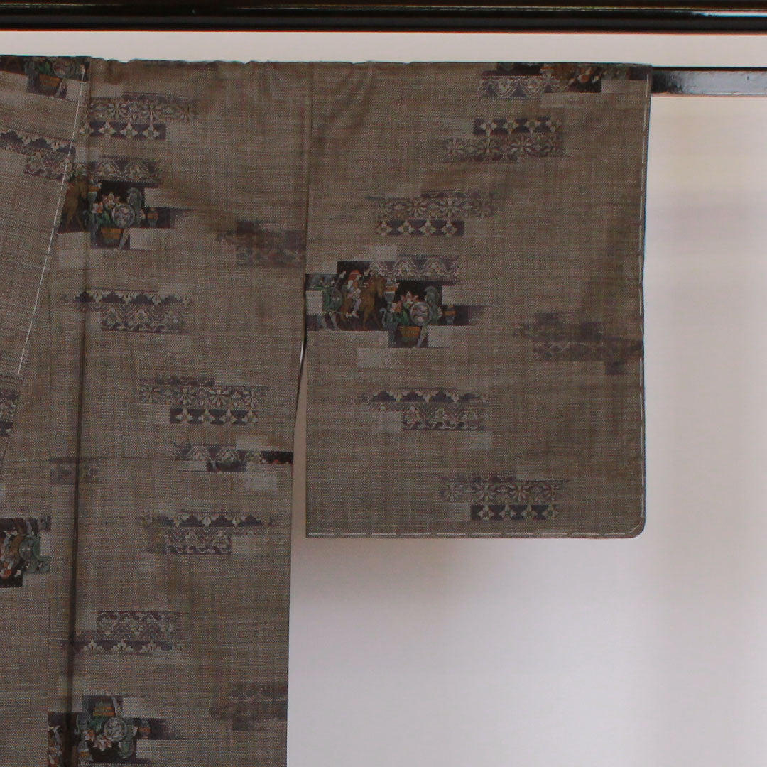 Oshima Tsumugi Length 156cm Sleeve length 65cm 9 marks Pure silk S rank Awase Brown 1116000492314