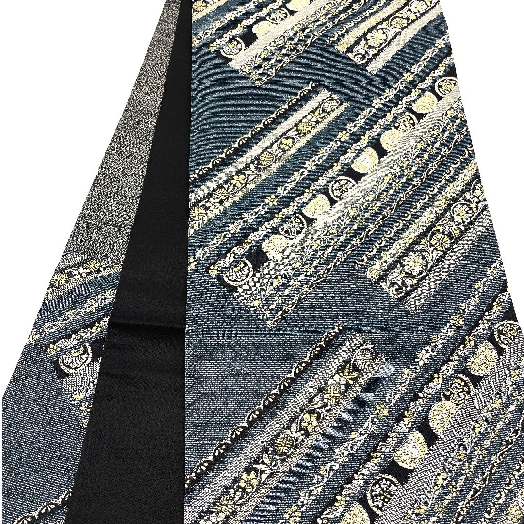 袋帯 鉄紺色（てつこんいろ） 花模様 帯丈448cm 正絹 Sランク 六通 フォーマル 紺系 1123003182318