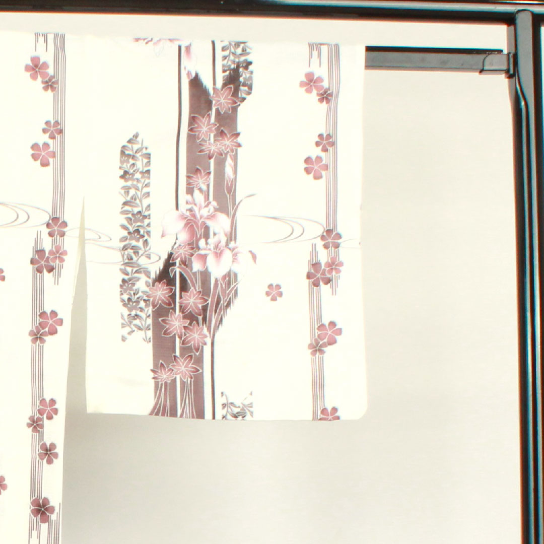 Yukata, cherry blossom, iris, autumn leaves, cotton, A rank, single layer, length 161cm, sleeve length 66.5cm, white, 1118003203411