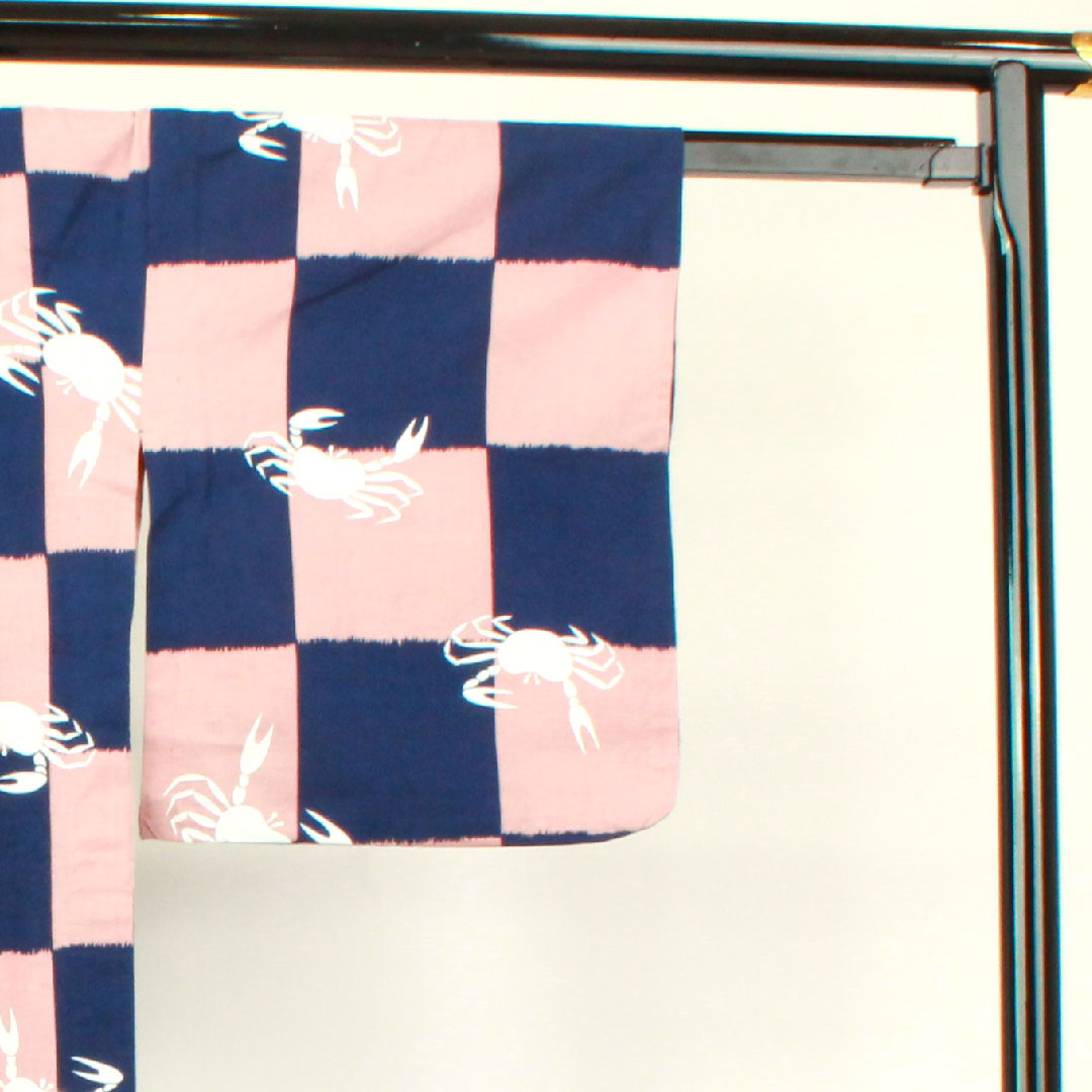 Yukata Checkered Crab Cotton A Rank Single Layer Length 157cm Sleeve Length 66.5cm Gradient 1118002953399
