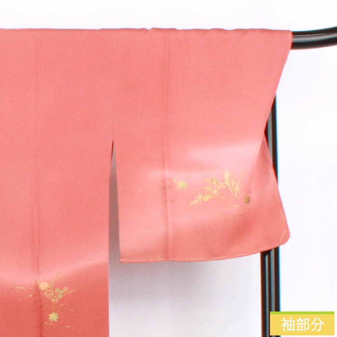 道行コート 正絹 Sランク 身丈88.5cm 裄丈68cm 紅唐色（べにとういろ） 刺繍 金彩加工 花 袷 赤系 1117001212912