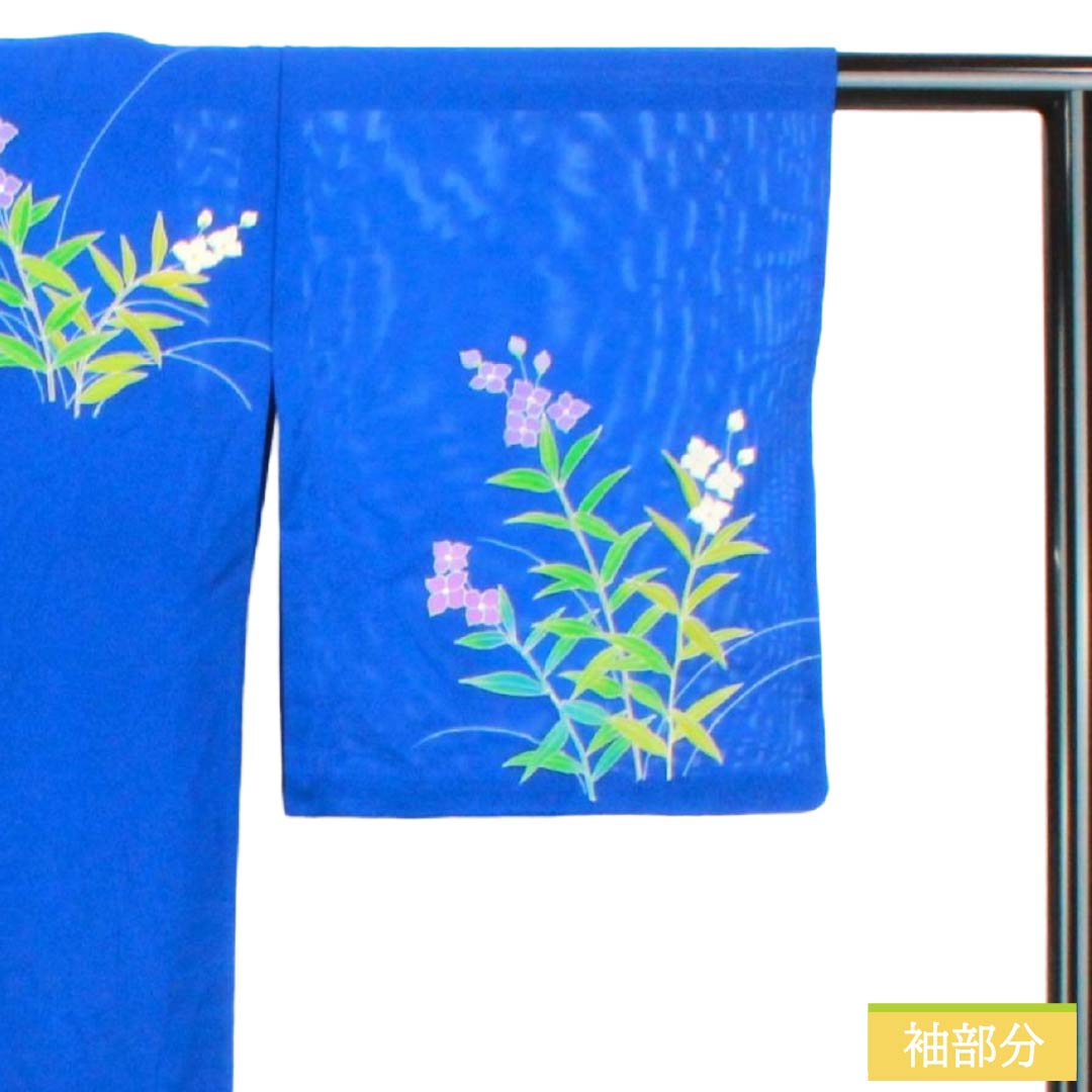 Summer Silk Homongi A-Rank, Length 157.5cm, Sleeve-to-Sleeve 64cm, Lapis Lazuli, Tsukesage, Floral Pattern, Kyo-Yuzen, Ro, Blue, 1132003753317