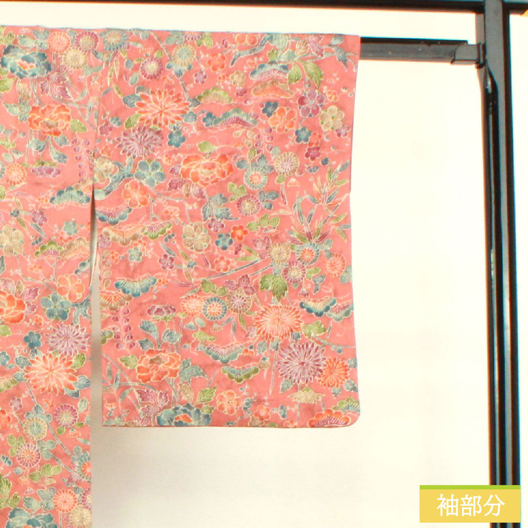 小紋 正絹 身丈160cm 裄丈65cm 袷 浅蘇芳色（あさきすおういろ） 草花模様 Sランク ピンク系 1115004102413