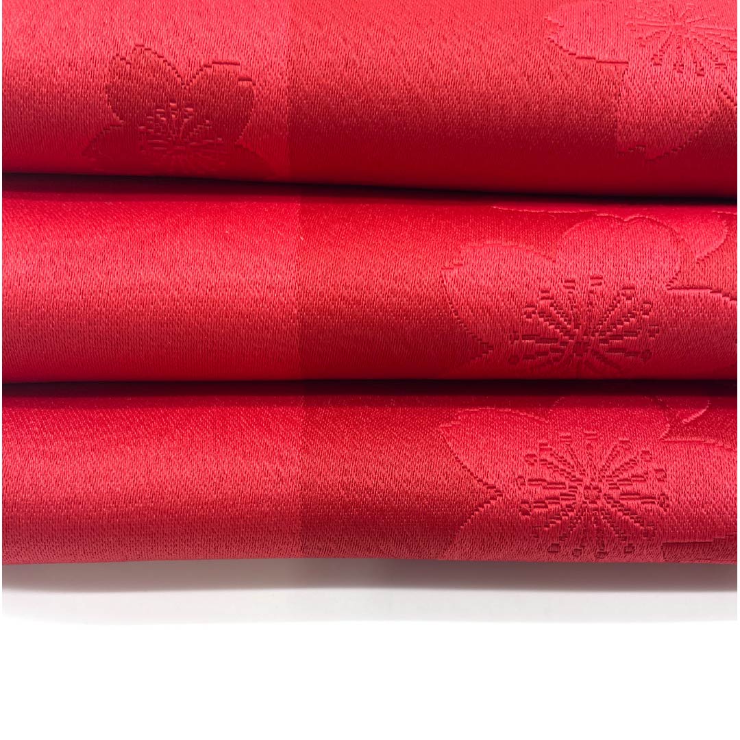 Half-width obi, polyester, obi length 336cm, madder color, cherry blossom, floral pattern, reversible, red, S rank, 1125001442312