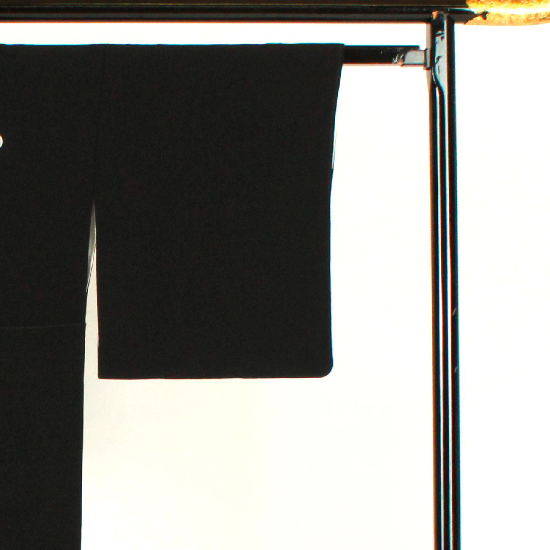 Black formal kimono, length 161.5cm, sleeve length 66cm, lined, artist's work, landscape pattern, hanging wisteria, pure silk, A rank, five crests, black, 1111000353410