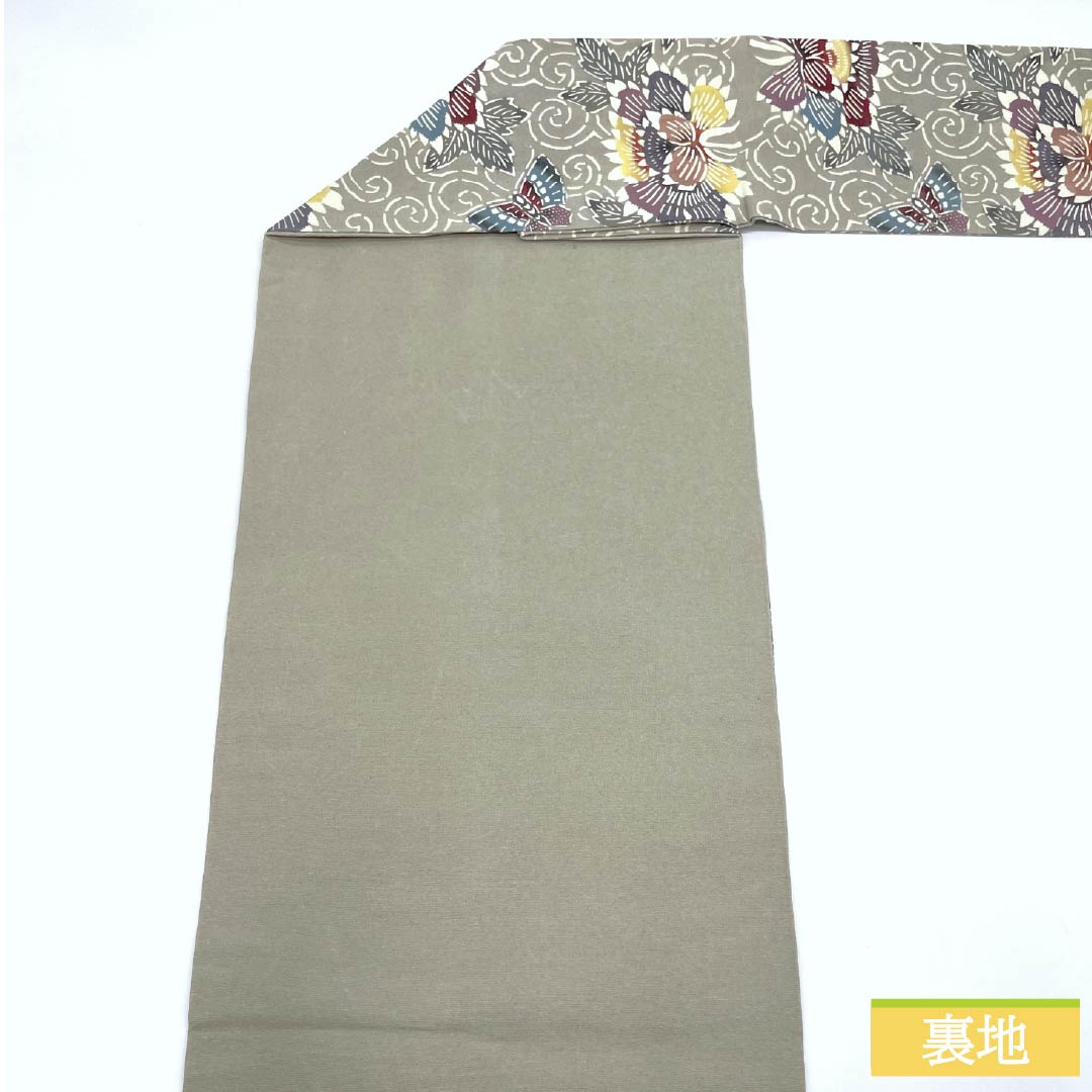 Nagoya Obi, Pure Silk, Grade B, Silk Gray, Bingata-style Stencil Dyeing, Peony Design, Length 347cm, Six-fold, Casual, Gray, Product Number 1124010484322, Nagoya Style