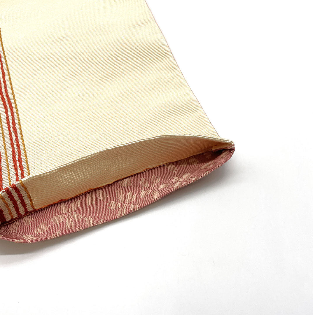 Half-width obi, polyester, S-rank, Torinoko color (Torinoko), reversible, striped, cherry blossom, cream, 354cm long, product number 1125002332315