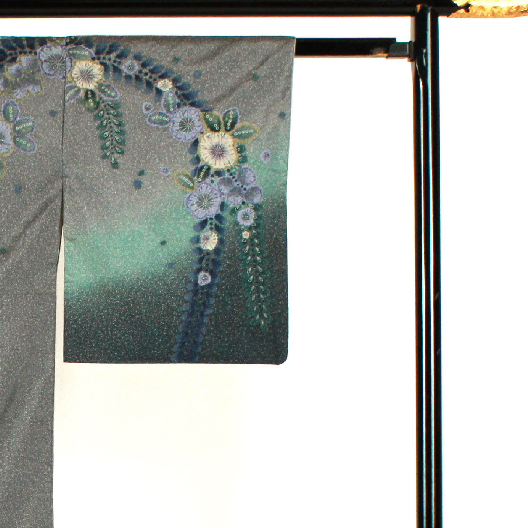Homongi, lined, length 157cm, sleeve length 64cm, Tsujigahana, Oshima Tsumugi, pure silk, S rank, gray, 1112001282322