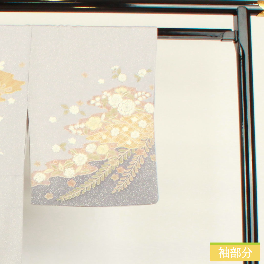 Homongi, pure silk, lined, length 156.5cm, sleeve length 63.5cm, snow color, Tsujigahana, artist's work, A rank, gray, 1112004893322