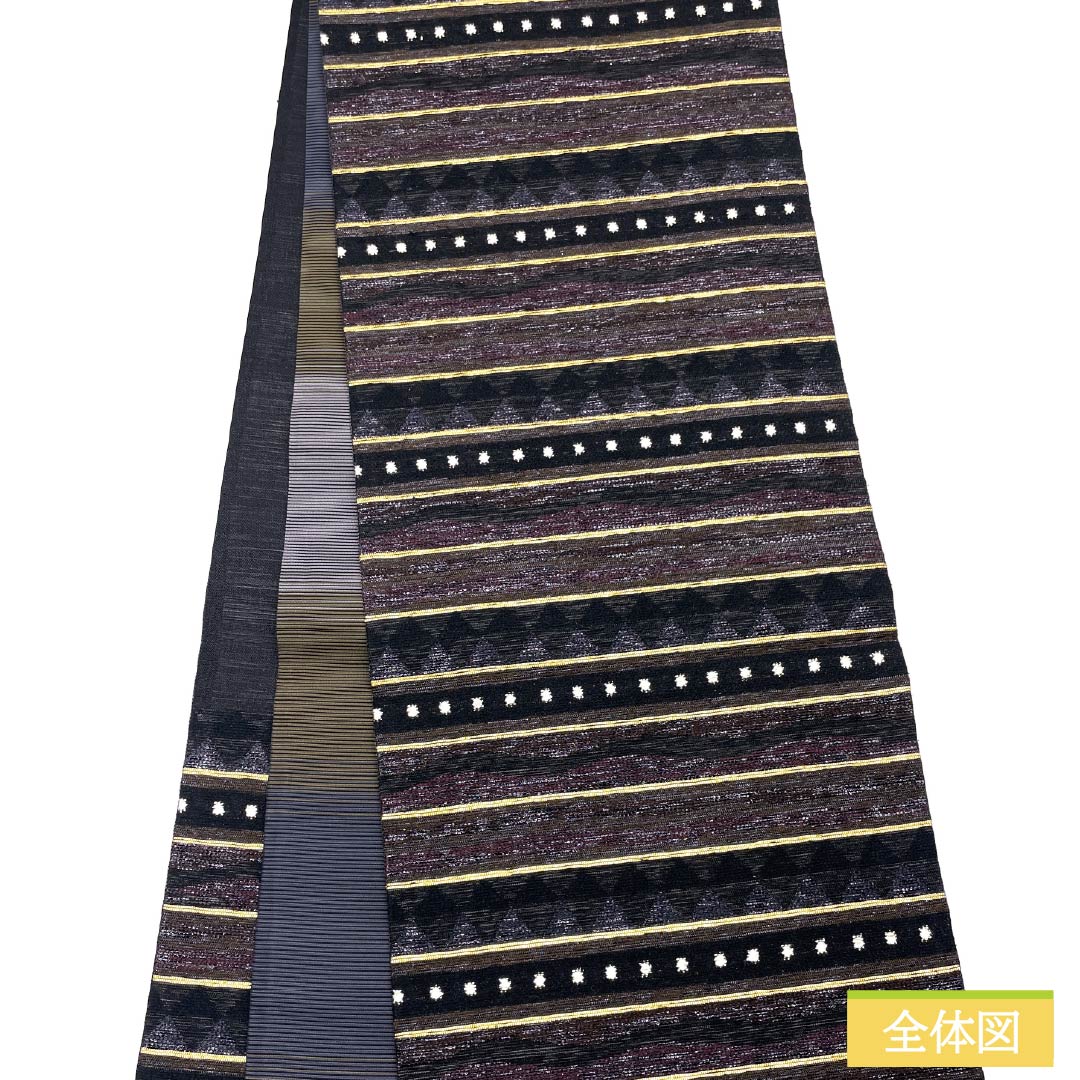 Pure silk obi with horizontal stripes and a geometric pattern, length 444cm, S rank, six-fold obi, semi-formal, gradient pattern, product number 1123014832399