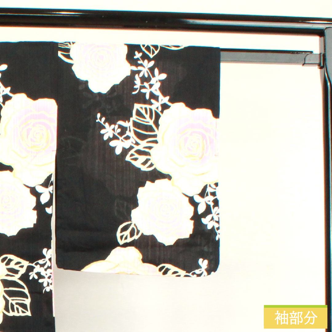 Yukata Cotton Length 166cm Sleeve length 65cm S rank Single layer Black Rose 1118004562510