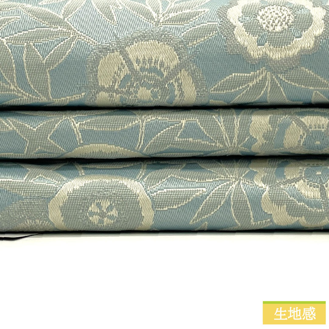 （新品）半幅帯 ポリエステル NEWランク 青鈍色（あおにびいろ） 花柄 横段 リバーシブル 帯丈400cm 青系 1125002521417