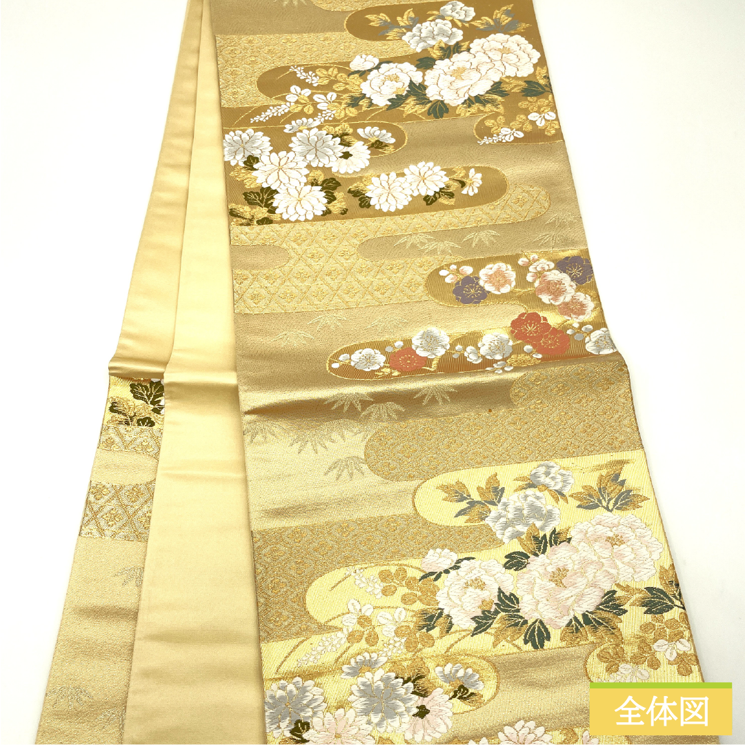 Fukuro-obi silk A Rank Nishijin-ori e-gasumi plum bamboo auspicious patterns obi length 430cm rokutsu formal gold 1123017303321