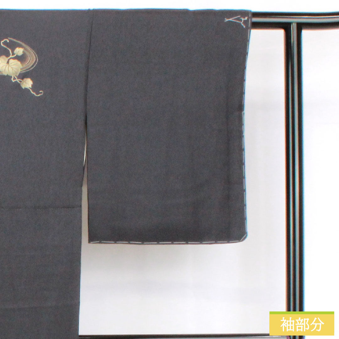 訪問着 正絹 袷 身丈150cm 裄丈62cm 黝色（ゆうしょく） 京友禅 鶴 草花模様 しつけ糸付き 未使用品 Sランク 黒系 1112005532110