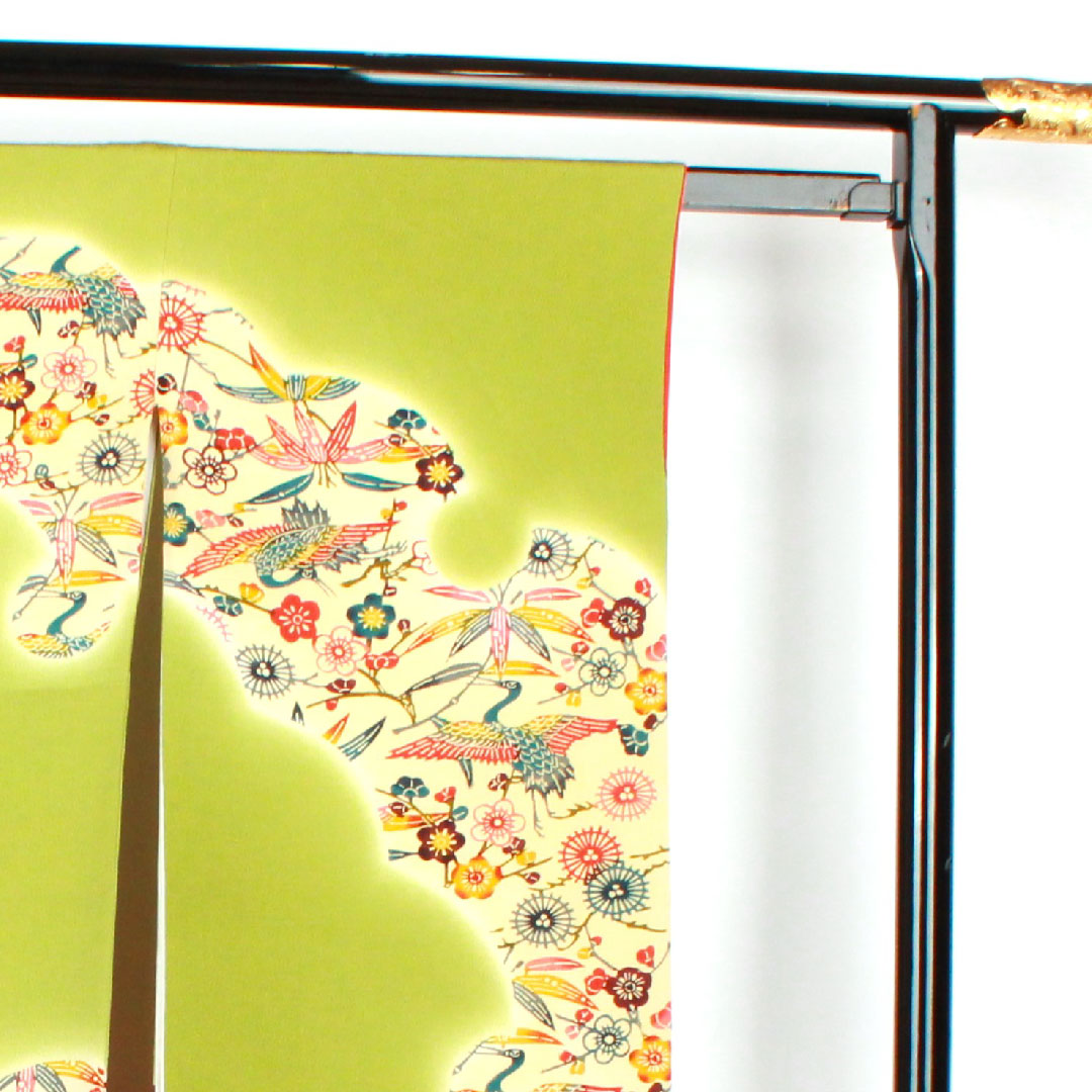 振袖 身丈162cm 裄丈65cm 袷  青丹色 京紅型 吉祥文様  正絹 Sランク 緑系 1113000872419