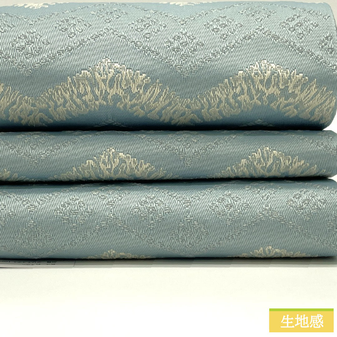 （新品）半幅帯 ポリエステル NEWランク 砧青磁色（きぬたせいじいろ） 錫紵色（しゃくじょいろ） ジグザグ模様 抽象花模様 リバーシブル 帯丈400cm 青系 1125002441417