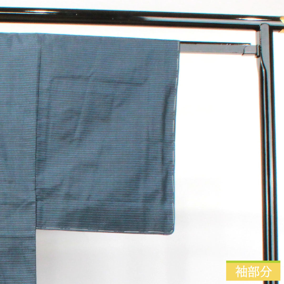 Men's pure silk, length 136.5cm, sleeve length 67cm, Oshima Tsumugi, tortoiseshell pattern, basting thread included, ensemble, S rank, lined, navy blue, 1119000712318