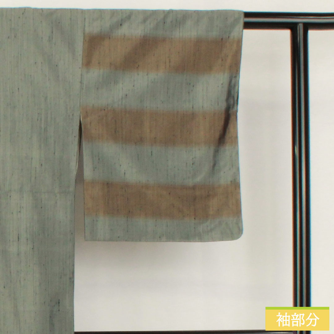 Homongi, pure silk, lined, length 163.5cm, sleeve length 63.5cm, Fukagawa gray, pongee fabric, abstract pattern, S rank, green, 1112005872419