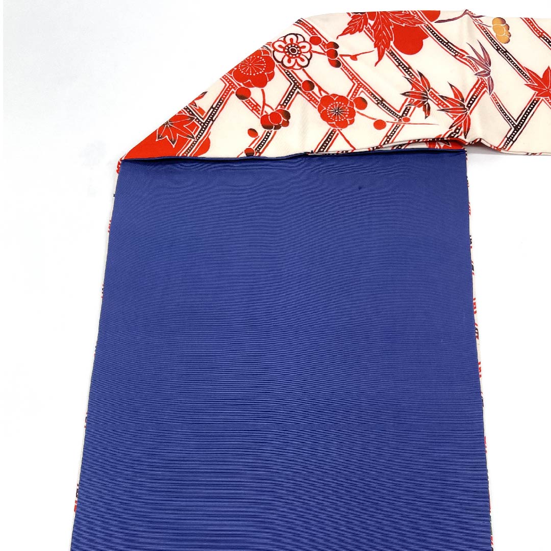 Nagoya obi, white, Kyo-Bingata, peony, plum, bamboo, obi length 364.5cm, pure silk, A rank, point pattern, casual, white, 1124004803311, Nagoya style