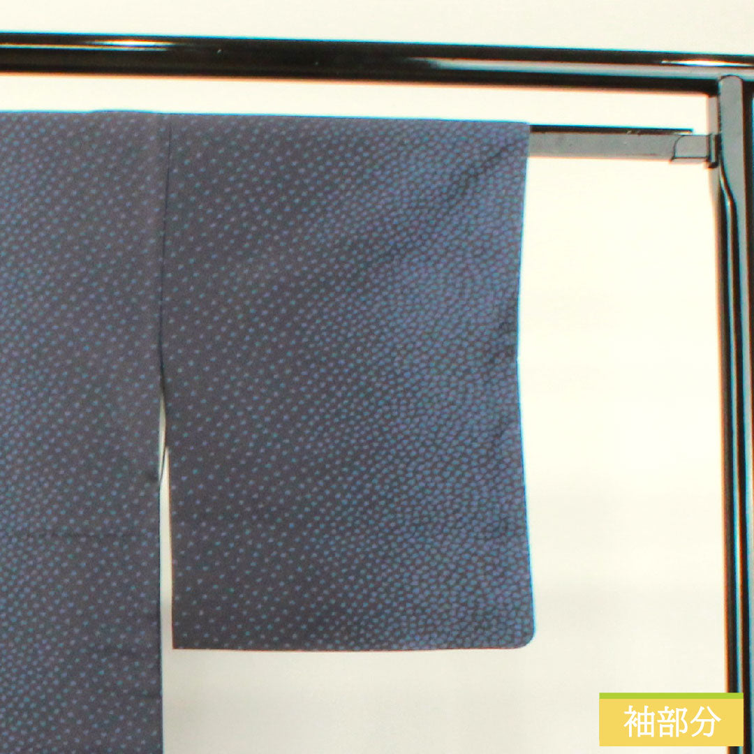 Silk kimono, length 157.5cm, sleeve length 61.5cm, Hishiya Rokuemon, Kazetsu kimono, flower petal pattern, S rank, lined, navy blue, 1116003072318