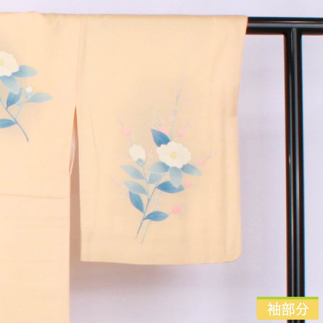 Visiting Kimono, Pure Silk, Grade A, Lined, Length 166.5cm, Sleeve Length 62.5cm, Light Persimmon, Kyoto Yuzen, Camellia, Orange, Item Number 1112006363526