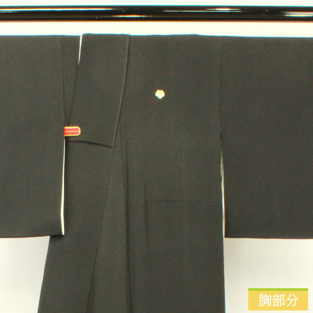 Black formal kimono, pure silk, length 156.5cm, sleeve length 61.5cm, lined, wave, hidden placket, five crests, ivy, A rank, black, 1111001373310