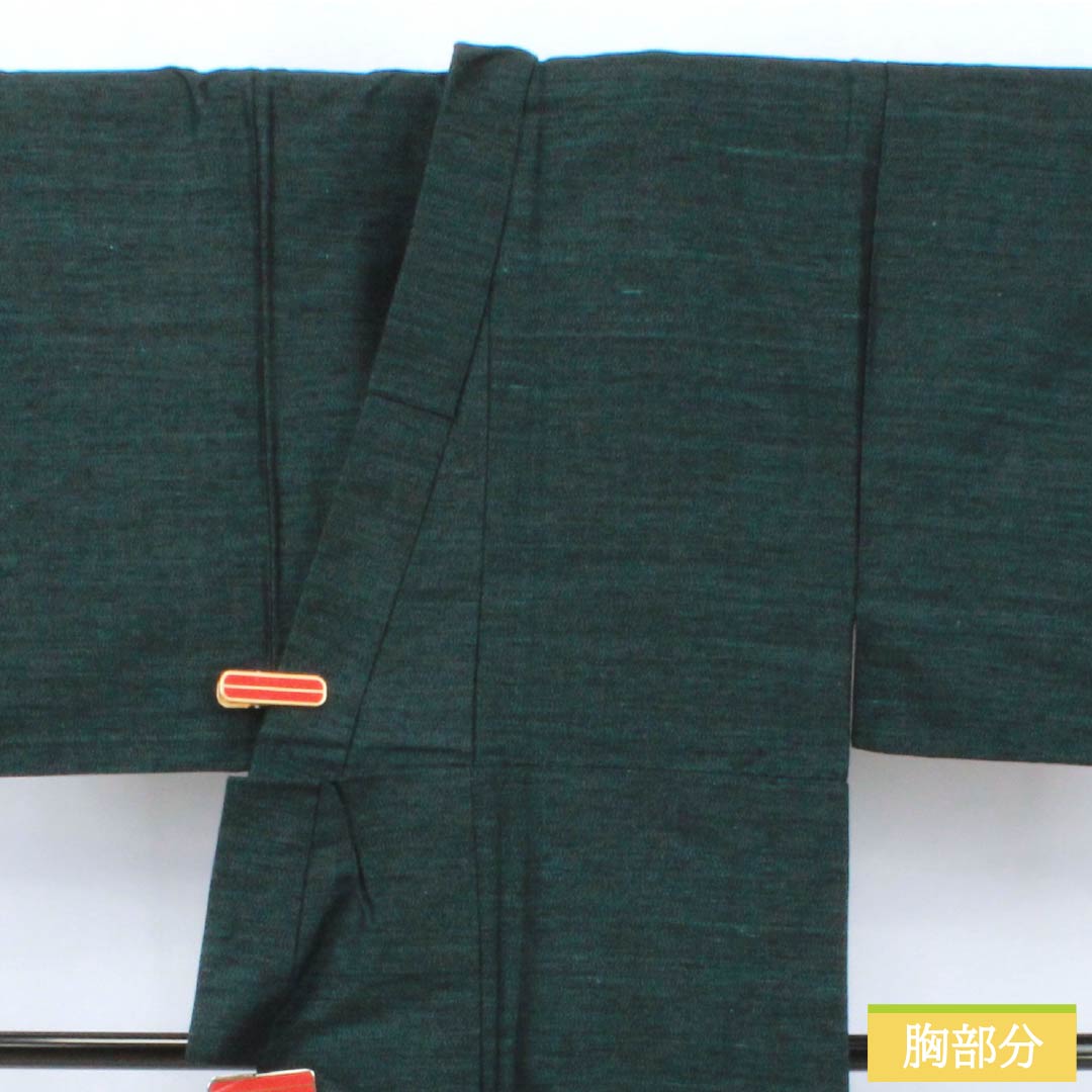 Men's Pure Silk A-Rank Kimono, Length 139cm, Sleeve Length 66cm, Korai Nando-iro (Korainando-iro) Tsumugi Fabric Ensemble, Abstract Pattern, Single-Layer, Green, Product Number: 1119001333319