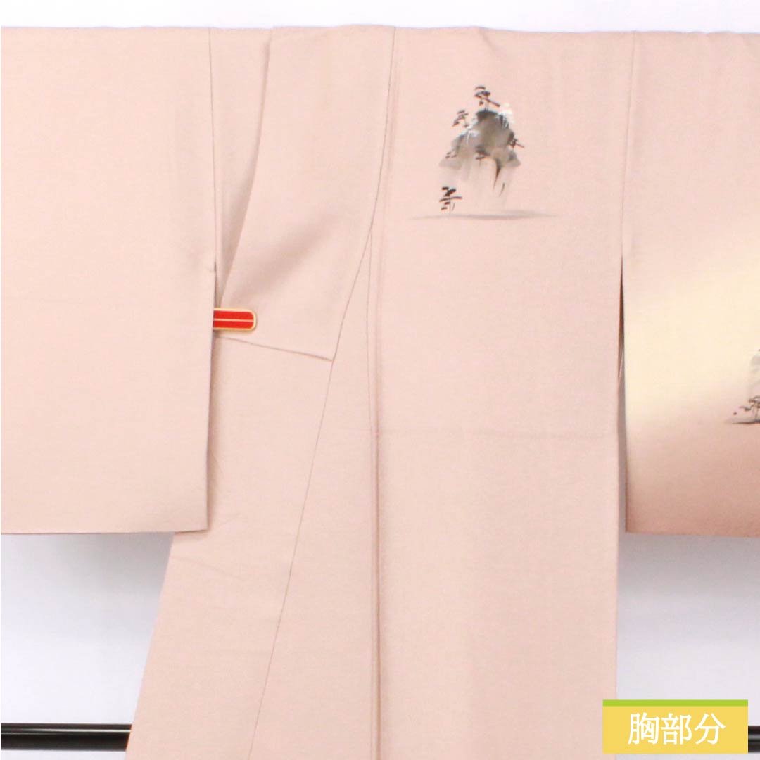 Visiting Kimono, Pure Silk, Grade A, Lined, Length 160cm, Sleeve Length 64cm, Faded Red (Arasomeiro), Hand-painted Landscape Painting, Pink, Product Number: 1112007153413