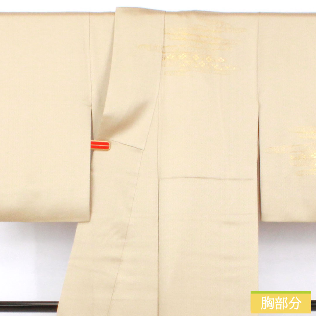 Homongi, pure silk, lined, length 161cm, sleeve length 61cm, white oak color, Kyoto Yuzen, auspicious pattern, A rank, gray, 1112005913422