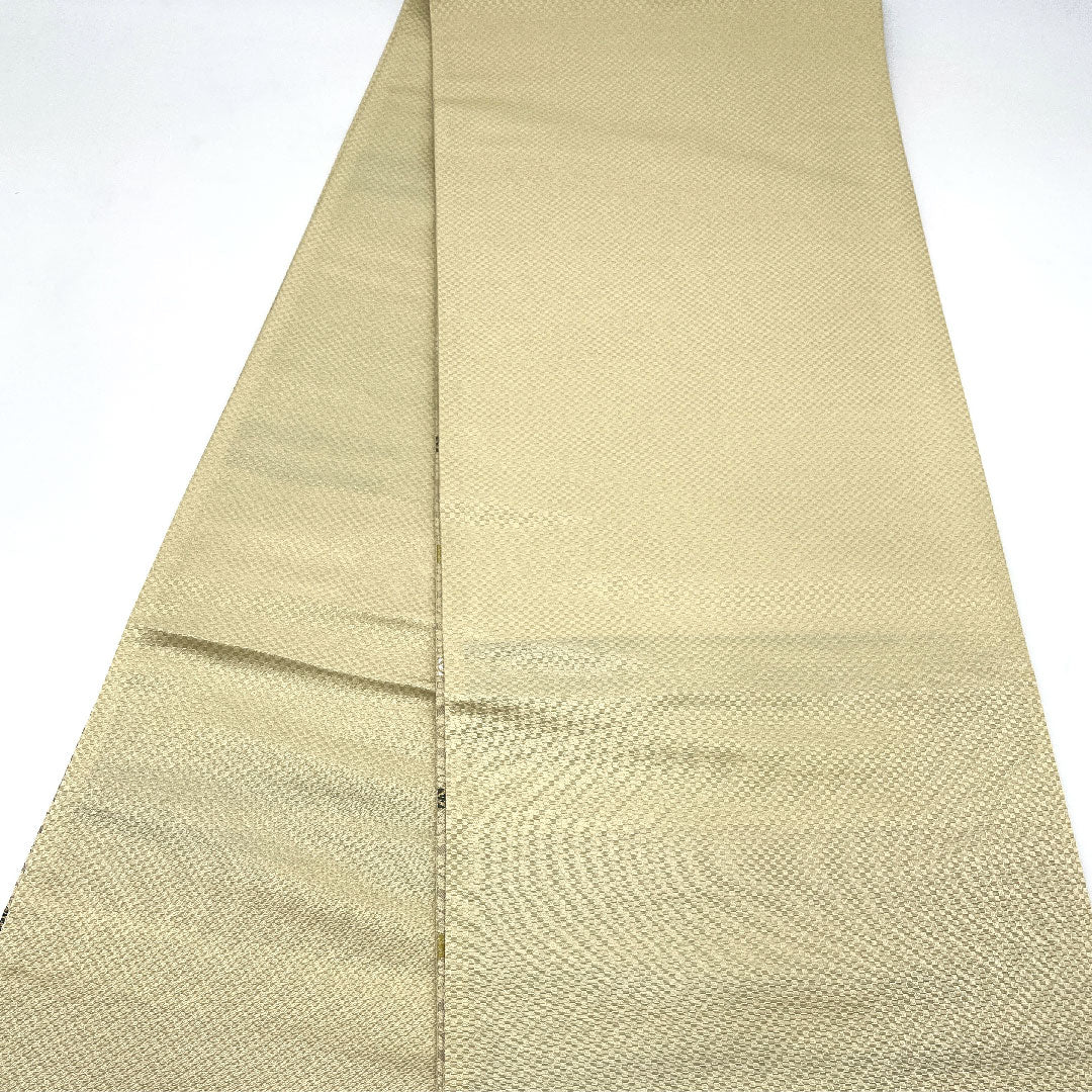 [Unfinished] Silk Fukuro Obi, S Rank, Sand Color, Jomon Nishiki, Shosoin Pattern, Obi Length 442cm, Six Panels, Semi-formal, Cream-colored, 1123004802315