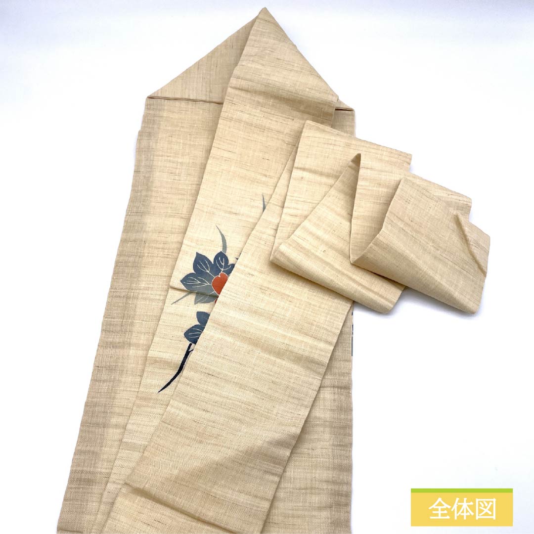 Nagoya obi, hemp, off-white, summer obi, Kyoto Bingata style, Bingata style, obi length 350cm, S rank, point pattern, casual, cream color, 1124007952315, Nagoya style