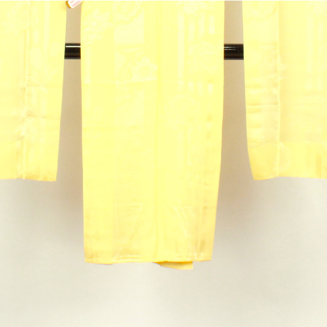 Long undergarment, pure silk, length 122cm, sleeve length 63.5cm, lined, for long-sleeved kimono, with embroidered collar, floral pattern, S rank, yellow, 1129000362123