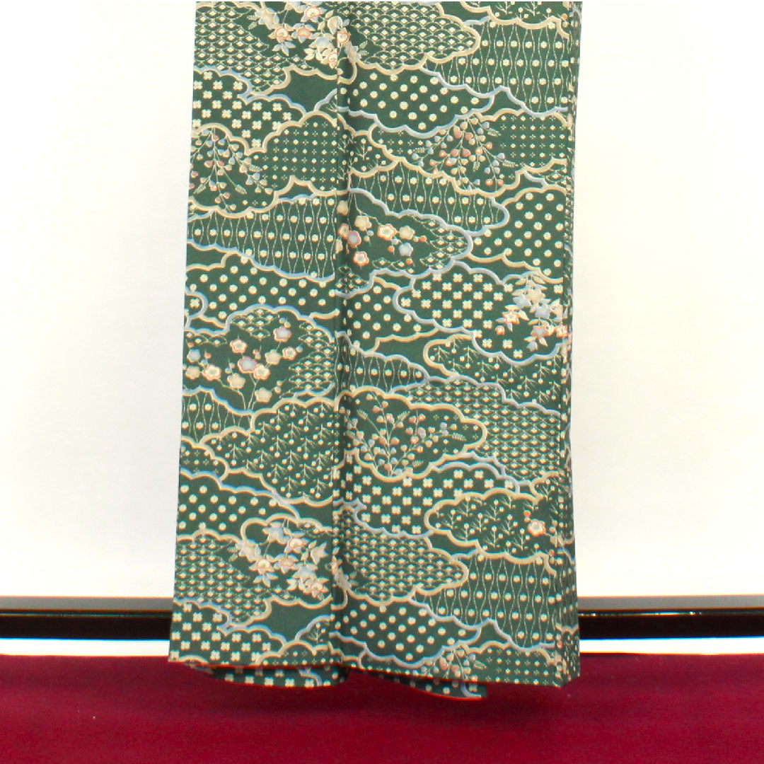 Small pattern, Length 160cm, Sleeve length 62.5cm, Awase, Light green, Washable kimono, Cloud pattern, Floral pattern, Polyester, S rank, Green, 1115002572419