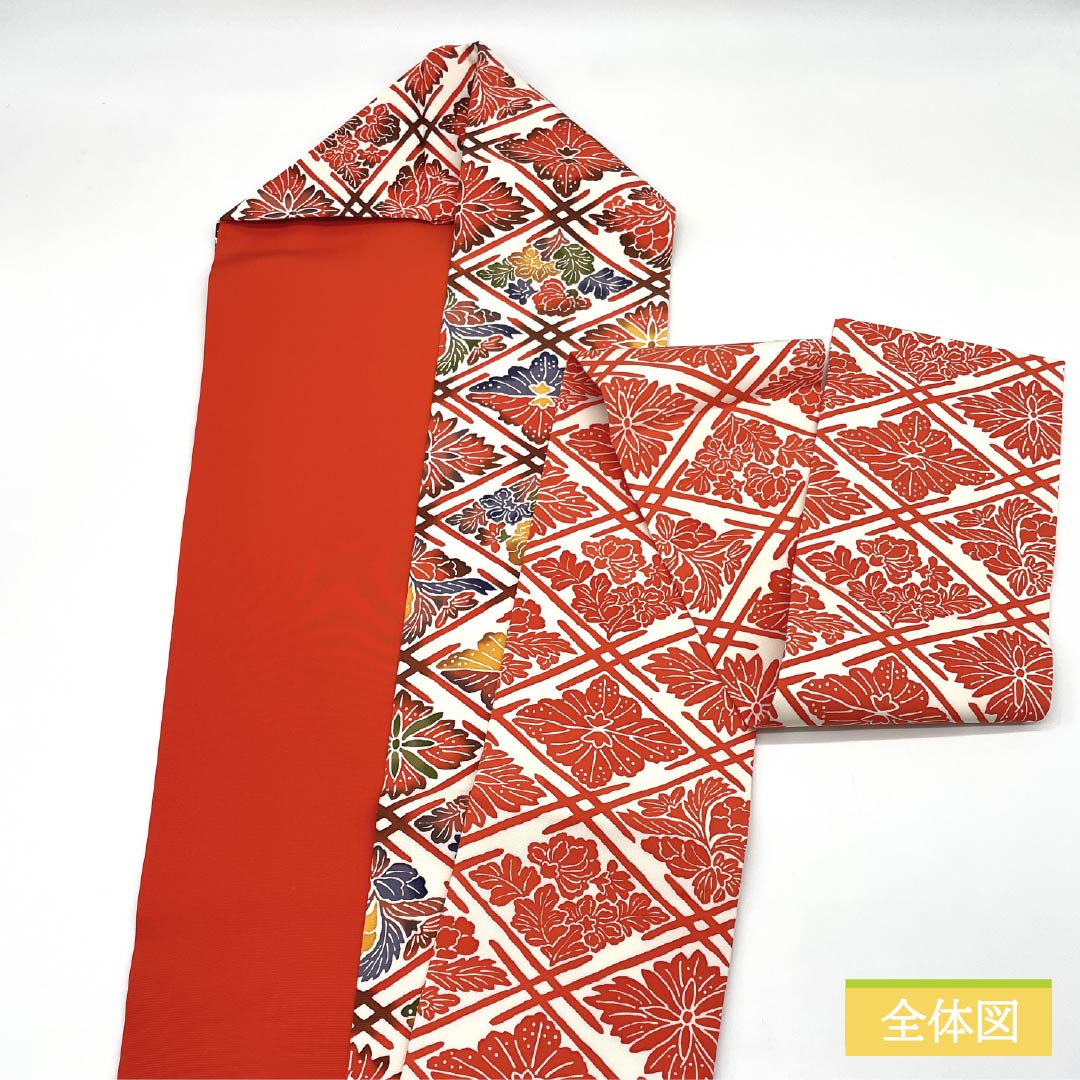 Nagoya obi, stencil dyeing, Bingata-style pattern, connected diamonds, obi length 359cm, pure silk, A rank, full length, casual, white, 1124006573311, Nagoya style