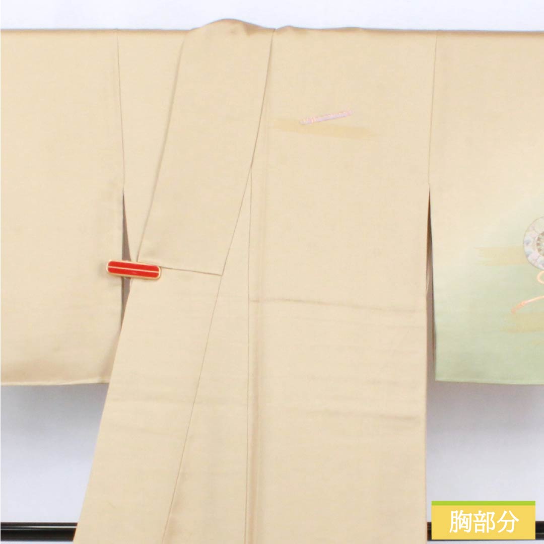Visiting Kimono (Homongi) - Pure Silk, Grade A, Lined, Length 159cm, Sleeve Length 63.5cm, Walnut Color, Suzhou Embroidery, Tsukesage, Imperial Carriage Design, Beige, Product Number: 1112006663325