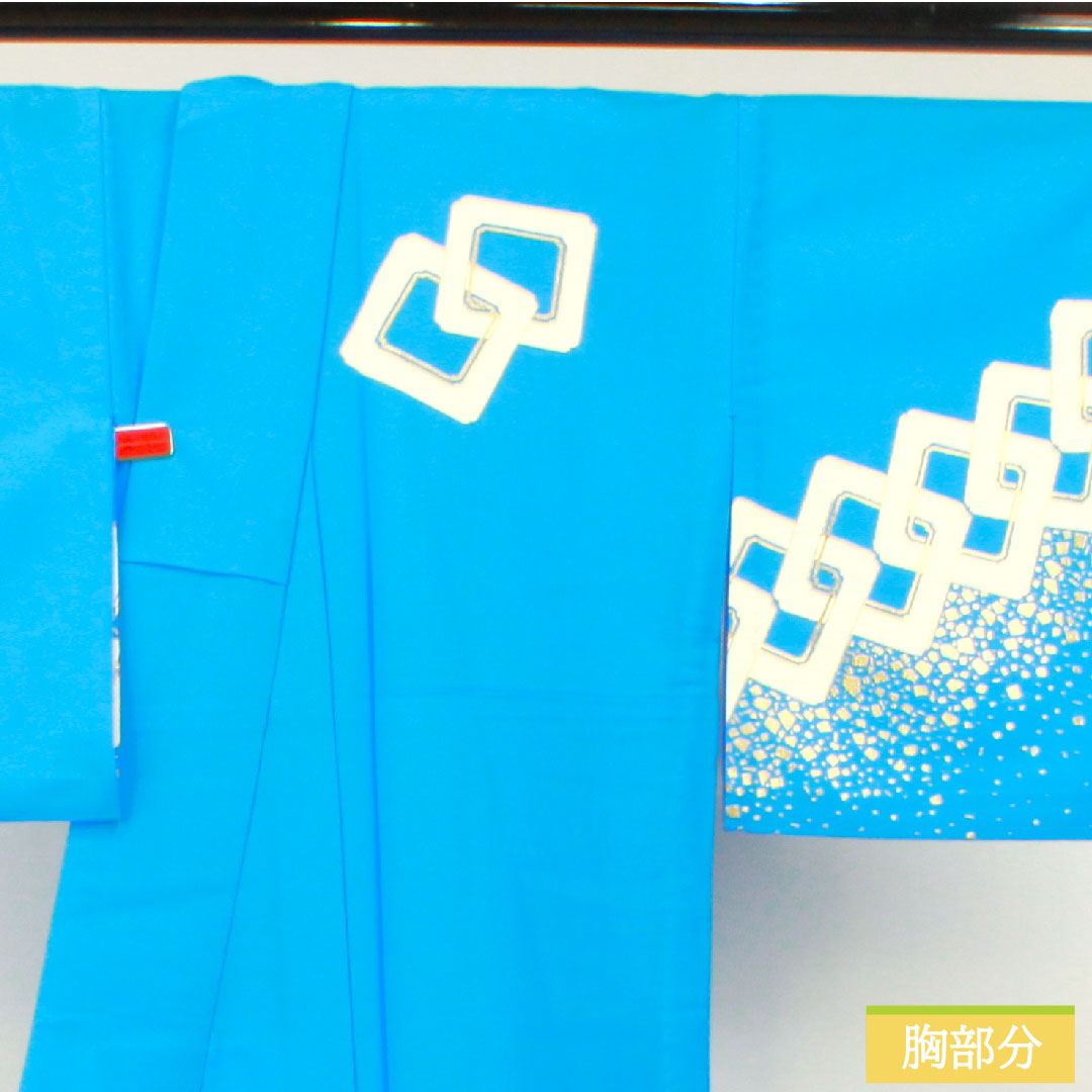 Homongi (formal kimono) made of polyester with a waistband, length 163.5cm, sleeve length 67.5cm, Tenshoku, washable kimono, Yoshihara Tsunagi, dance costume, tsukesage, S rank, blue, 1112004262417