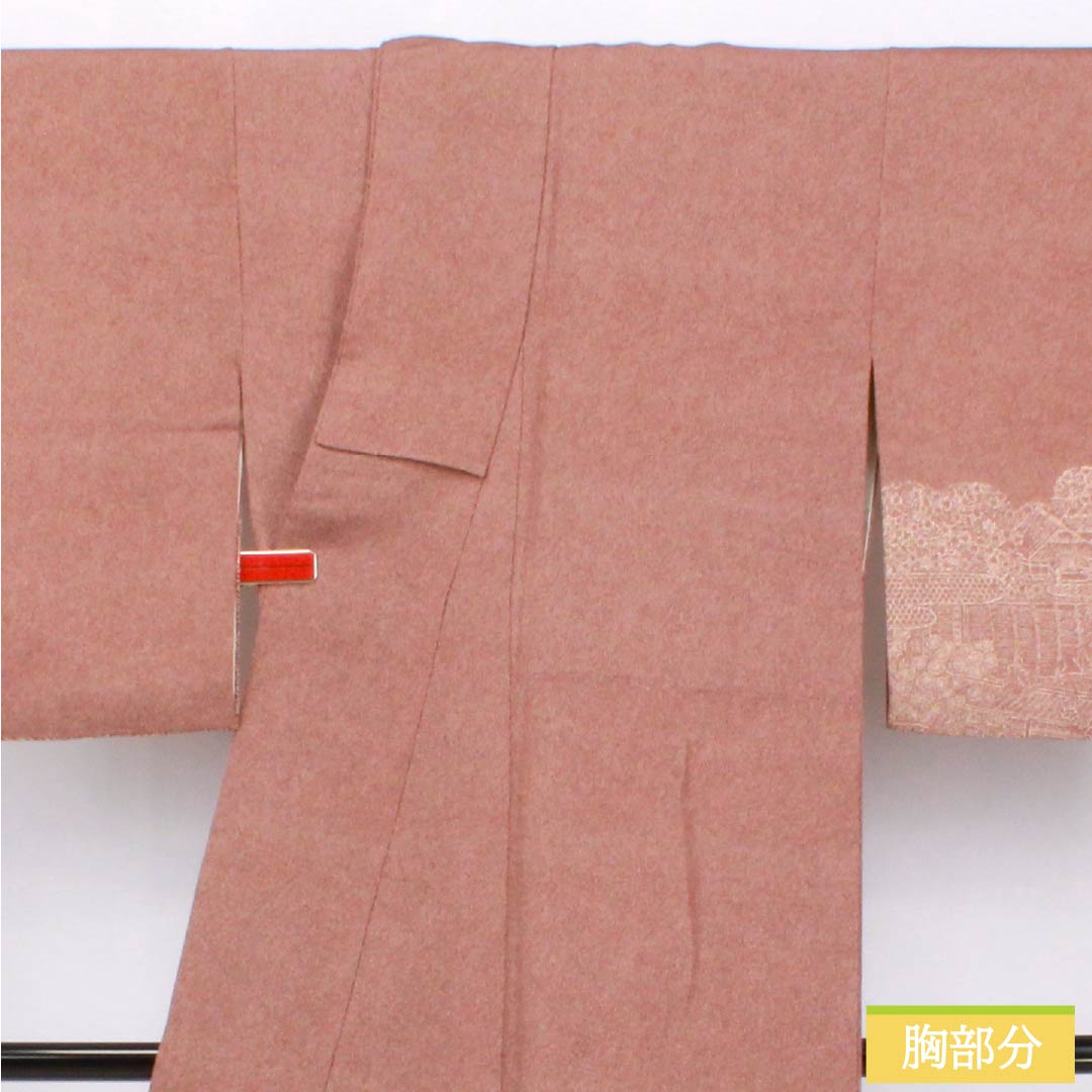 訪問着 正絹 Aランク 袷 身丈157cm 裄丈63cm 赤銅色（しゃくどういろ） 型染 江戸小紋 鮫柄 風景模様 茶系 1112006133314