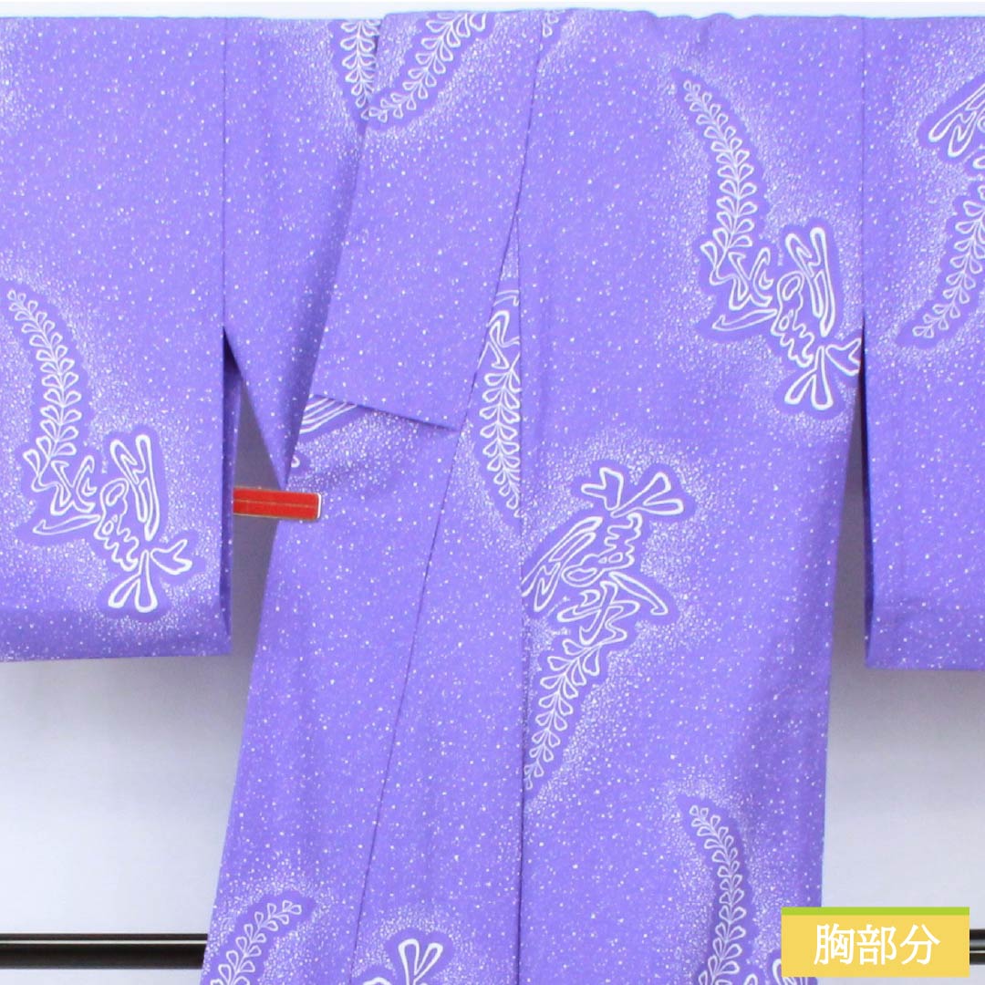 Komon (small pattern) kimono, polyester, length 161.5cm, sleeve length 65.5cm, single layer, iris-colored (kakitsubatairo) with wisteria pattern, washable, S rank, purple, product number 1115006042420