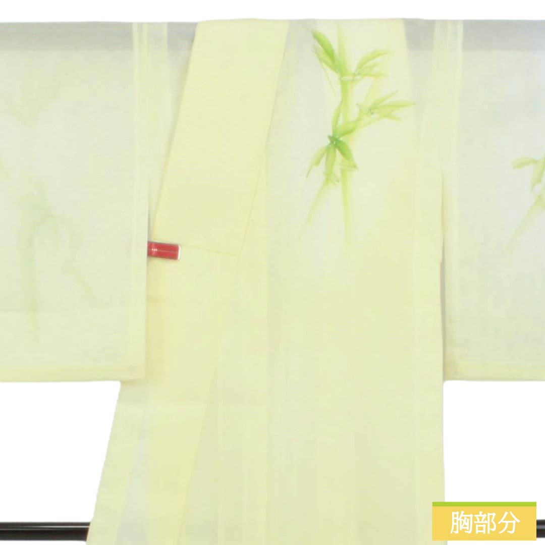 夏物 ポリエステル 訪問着 Aランク 身丈160.5cm 裄丈63cm 白百合色（しらゆりいろ） 竹 付下げ 洗える着物 絽 黄系 1132003453423
