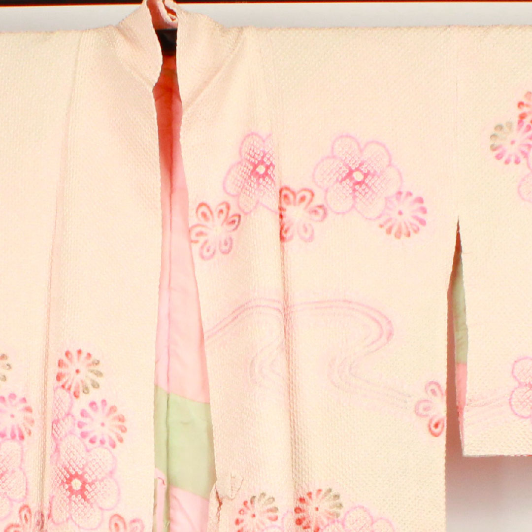 Travel kimono Length 90.5cm Sleeve length 63.5cm Dawn color Flower pattern Pure silk S rank Awase Pink 1117000372913