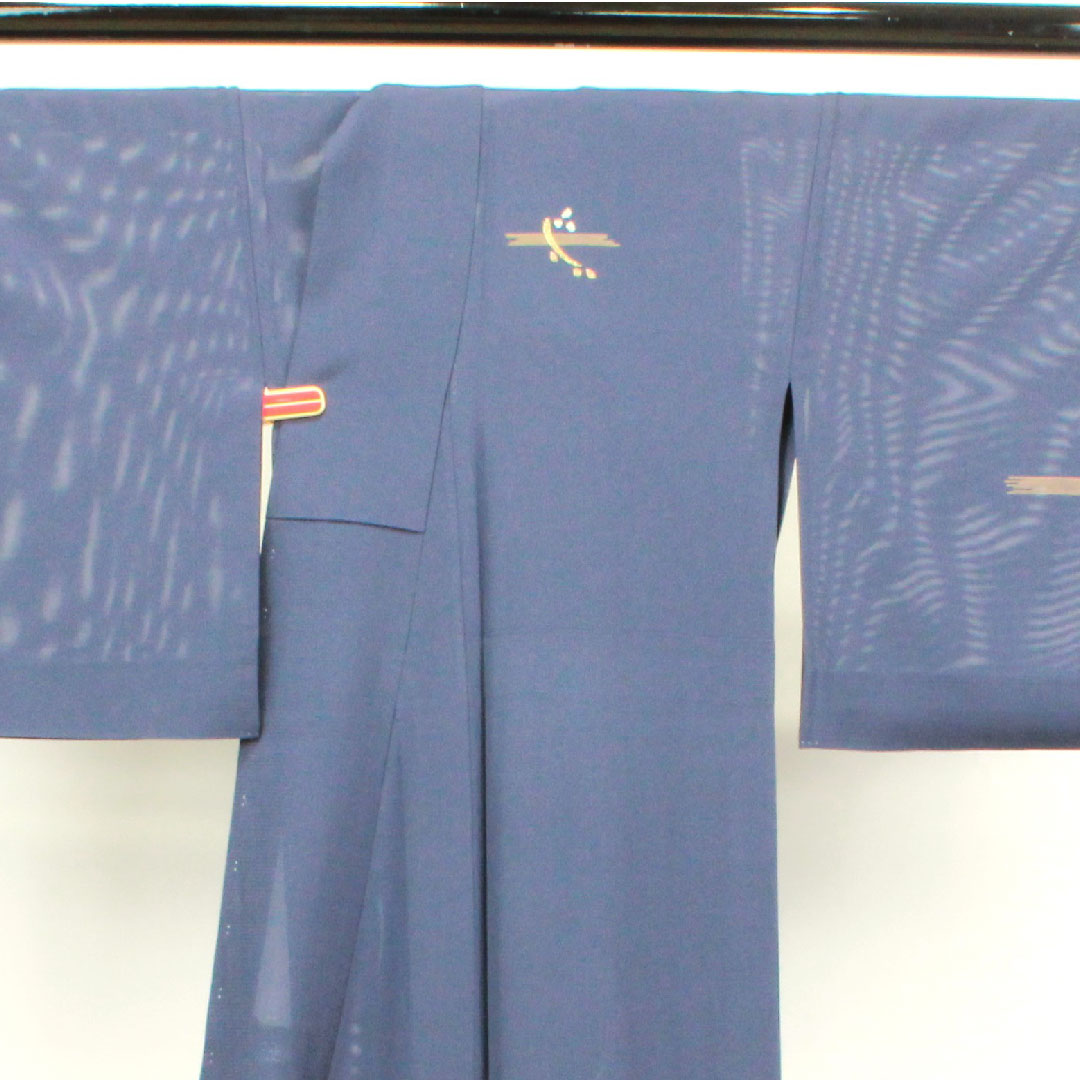 Visiting kimono, summer, length 158cm, sleeve length 66cm, dark color, silk, Takeyamachi embroidery, abstract pattern, bellflower with three scales, pure silk, S rank, navy blue, 1112002772318