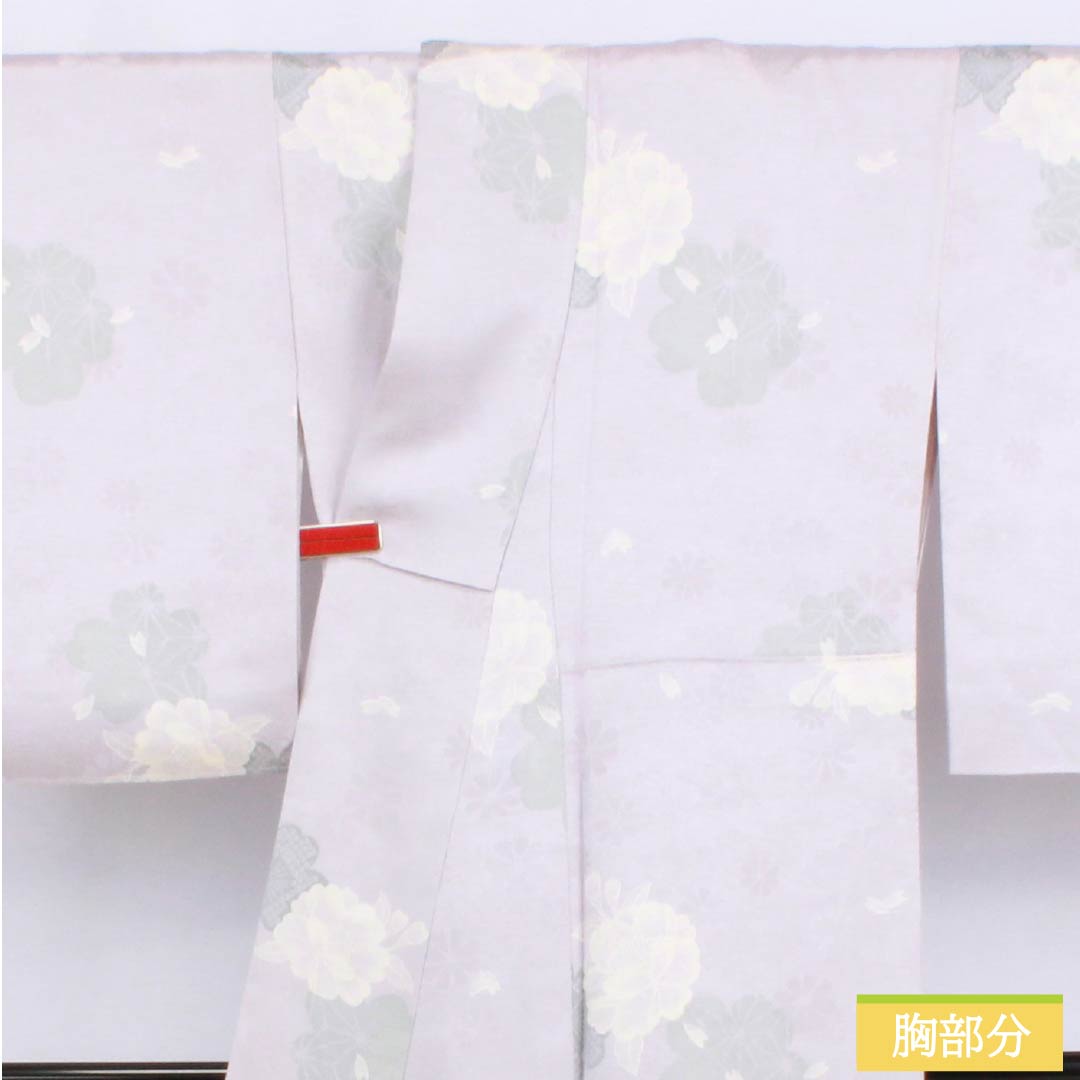 小紋 正絹 身丈156cm 裄丈66cm 袷 霞色（かすみいろ） 型染 桜 椿 きららガード Sランク 紫系 1115006192320