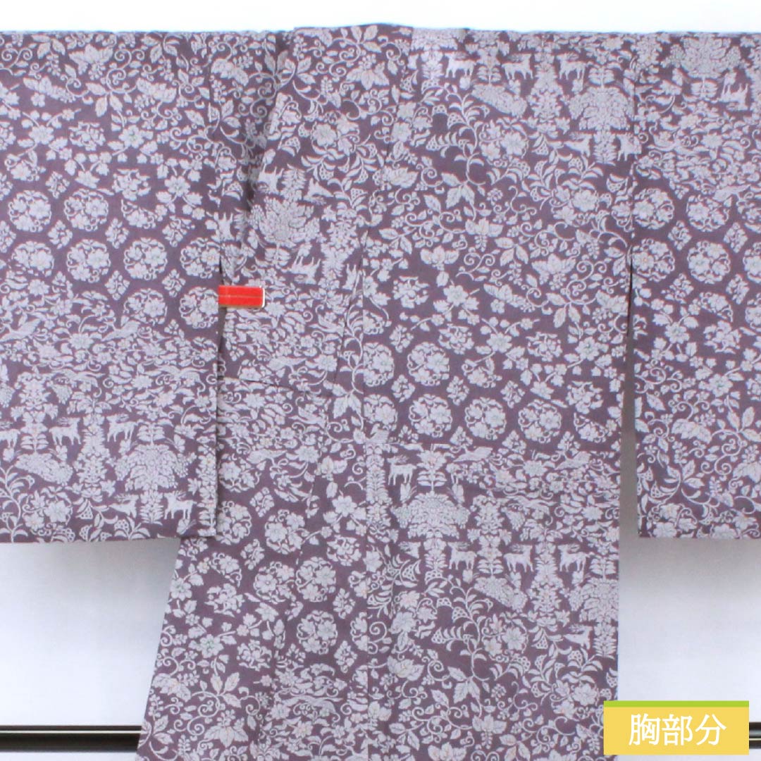 Summer kimono, polyester, small pattern, length 165.5cm, sleeve length 64.5cm, poppy purple, split, chintz pattern, washable kimono, gauze, S rank, purple, 1132002152520