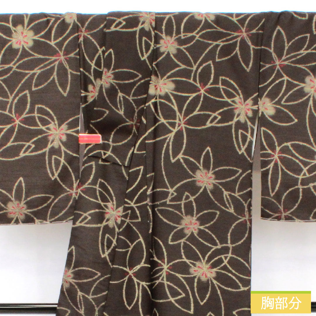 Small pattern, polyester, length 163.5cm, sleeve length 66cm, lined, black oak color, washable kimono, abstract flower, basting thread included, unused, S rank, black, 1115004932410