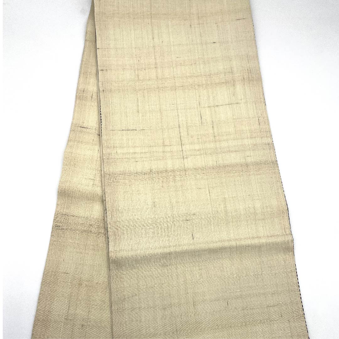 Fukuro Obi (sash) in off-white (kinari-iro) with checkered pattern and monotone pattern, obi length 446cm, pure silk, A rank, six-pass, casual, beige, 1123009223325